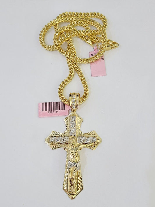 14K Franco Chain Jesus Cross Pendant Charm Necklace 20"-26" 4mm Gold Yellow