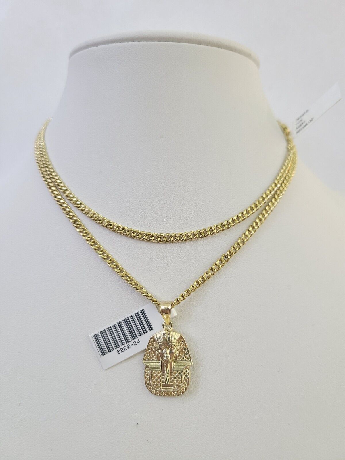 10K Gold Miami Cuban Chain Pharaoh Charm 18"-30" 3mm REAL Pendant