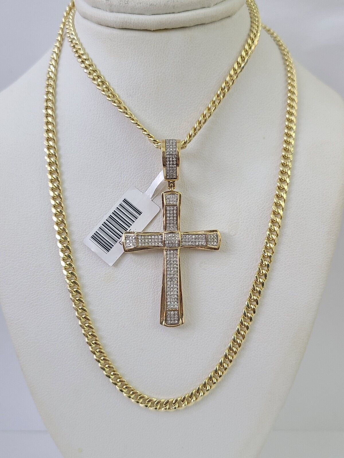 10k Miami Cuban Chain Jesus Cross Charm Set 4.5mm 20"-28" Necklace Pendant Gold