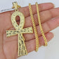 10K Franco Chain Ankh Cross Pendant Charm Necklace 20"-26" 3mm Gold