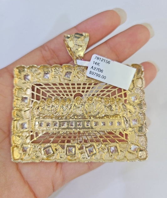 Real 10k Last Supper Pendant Charm Yellow Gold Mens Nugget 2.5" Diamond Cut