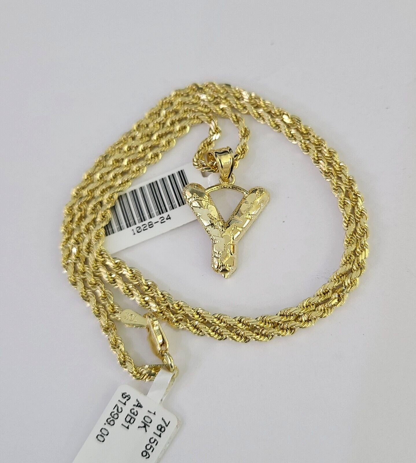 10k Gold Initial Y Charm Rope Chain 16"-26" 2.5mm SET Necklace Alphabet Pendant