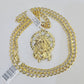 10k Gold Chain Jesus Head Charm Solid Cuban Curb Link 5mm 18"-28" Inch SET