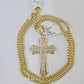 10k Yellow Gold Chain Cross Charm Pendant Set Miami Cuban Link Necklace DISCOUNT