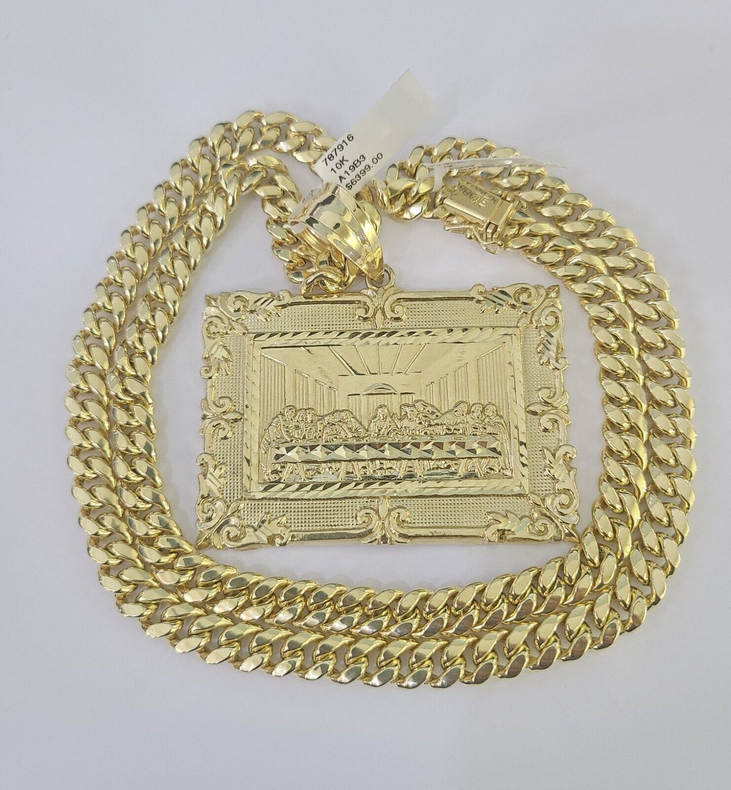 10K Miami Cuban Link Chain Last Supper Pendent Charm 8mm 20"-30" Necklace Gold