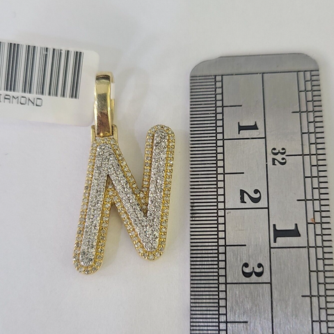 10k Yellow Gold Diamond N Charm Pendant Initial Alphabet Letter Real Genuine