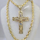 Real 10k Solid Rope Chain Nugget Cross Charm Set 6mm 20"-30" Inch Necklace Gold