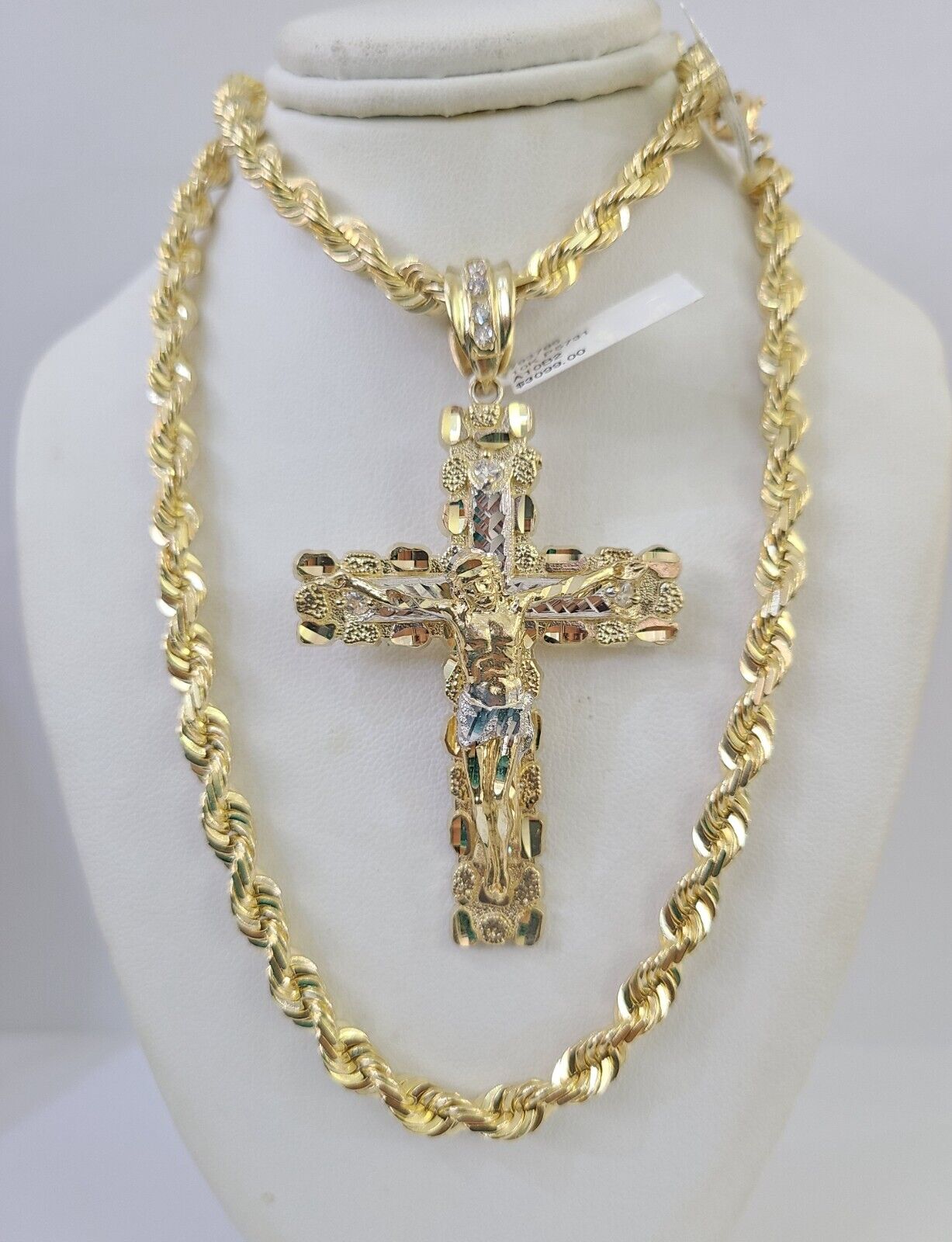 Real 10k Solid Rope Chain Nugget Cross Charm Set 6mm 20"-30" Inch Necklace Gold