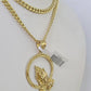 Real 10k Miami Cuban Chain Praying Hands Charm Set 4mm Yellow Gold Necklace