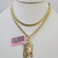 Real 14k Solid Chain Jesus Head Charm Set Miami Cuban 3mm Necklace Pendant