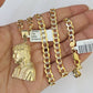 10k Solid Gold Cuban Curb Chain Jesus Head Pendant 6mm 20"-30" SET Necklace