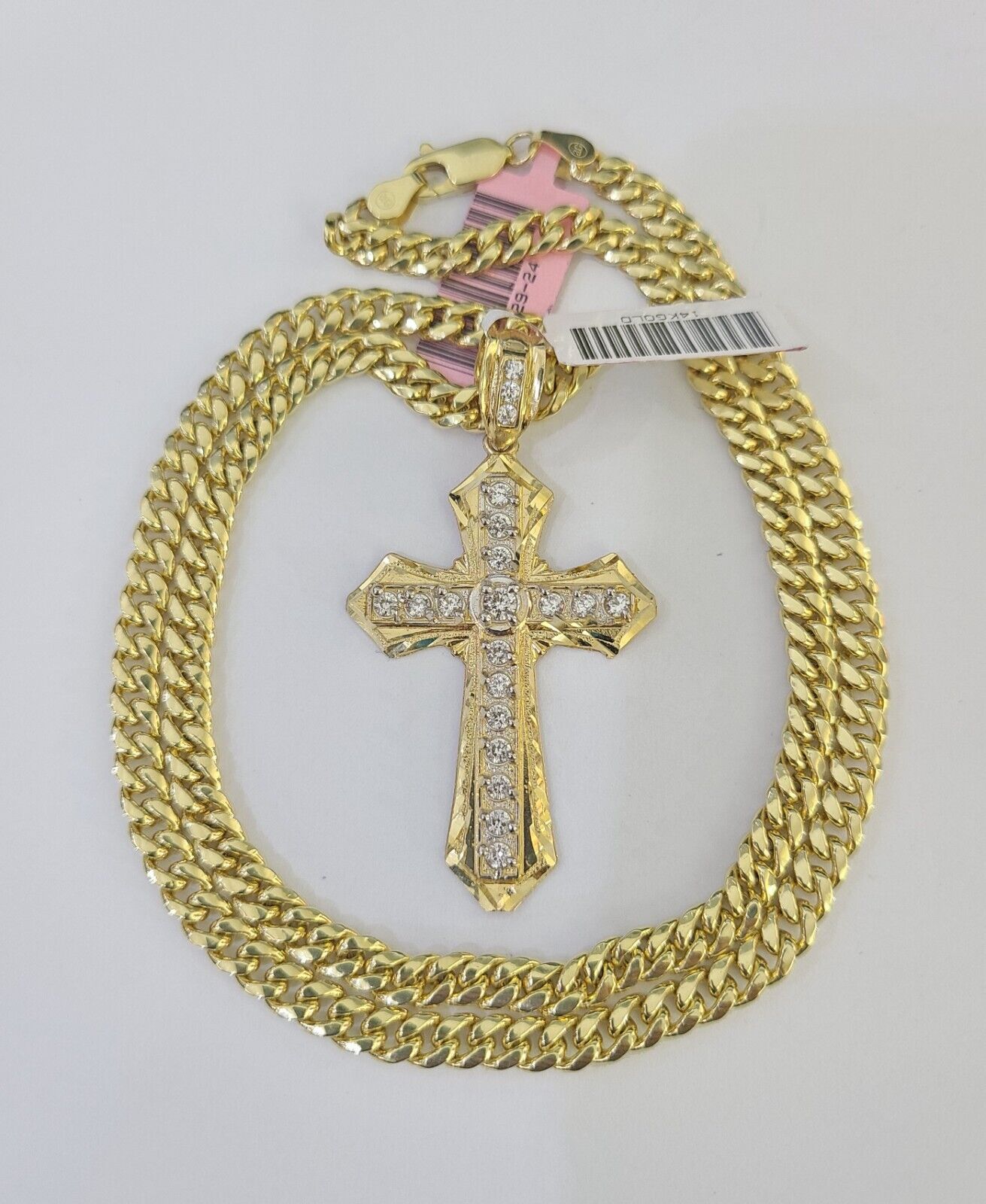 Real 14k Chain Cross Charm Set Miami Cuban Link 5mm 18"-30" Necklace Pendant