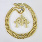 10k Triple Cross Charm Miami Cuban Chain Pendant Set 5mm 18"28" Necklace Gold