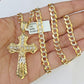 10k Solid Gold Cuban Curb Chain Jesus Cross Pendant 6mm 20"-30" SET Necklace