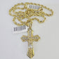 10k Solid Rope Chain Jesus Cross Charm Set 4mm 18"-30" Necklace Gold Pendant