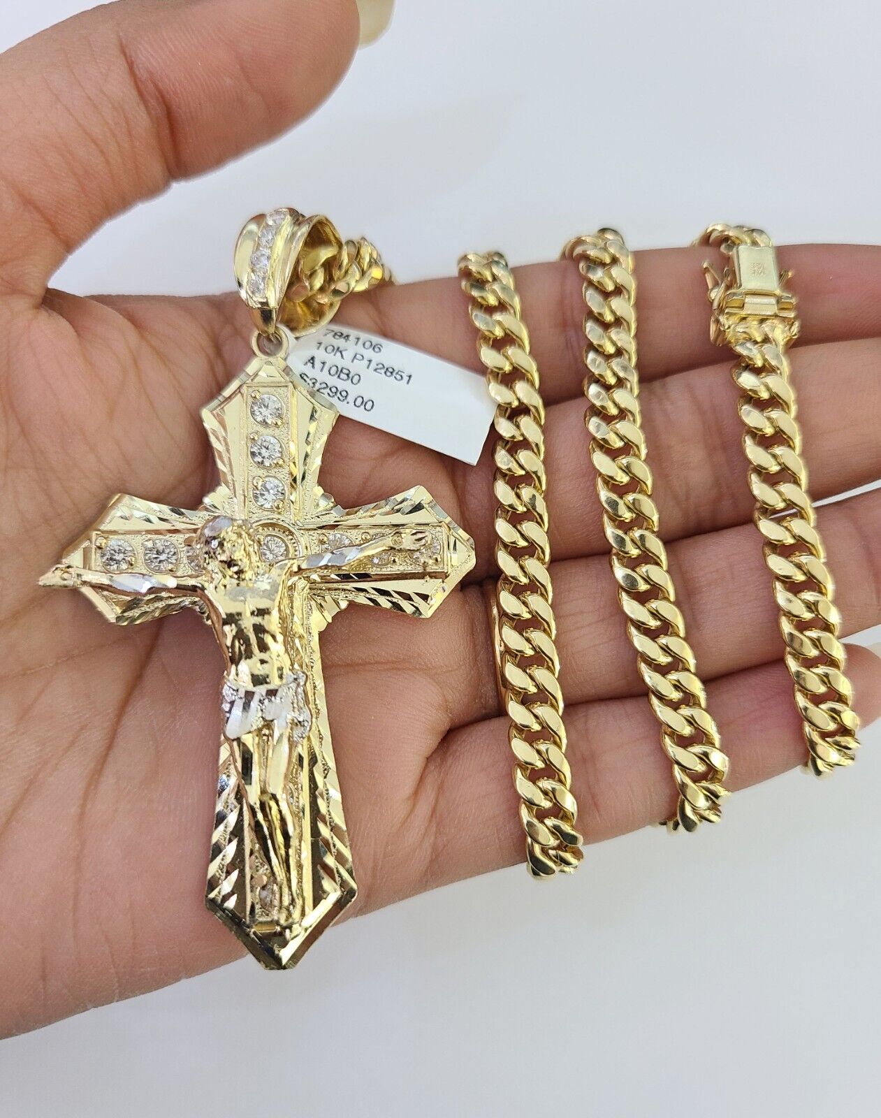 10K Miami Cuban Link Chain Jesus Cross Pendent Charm 6mm 20"-30" Necklace
