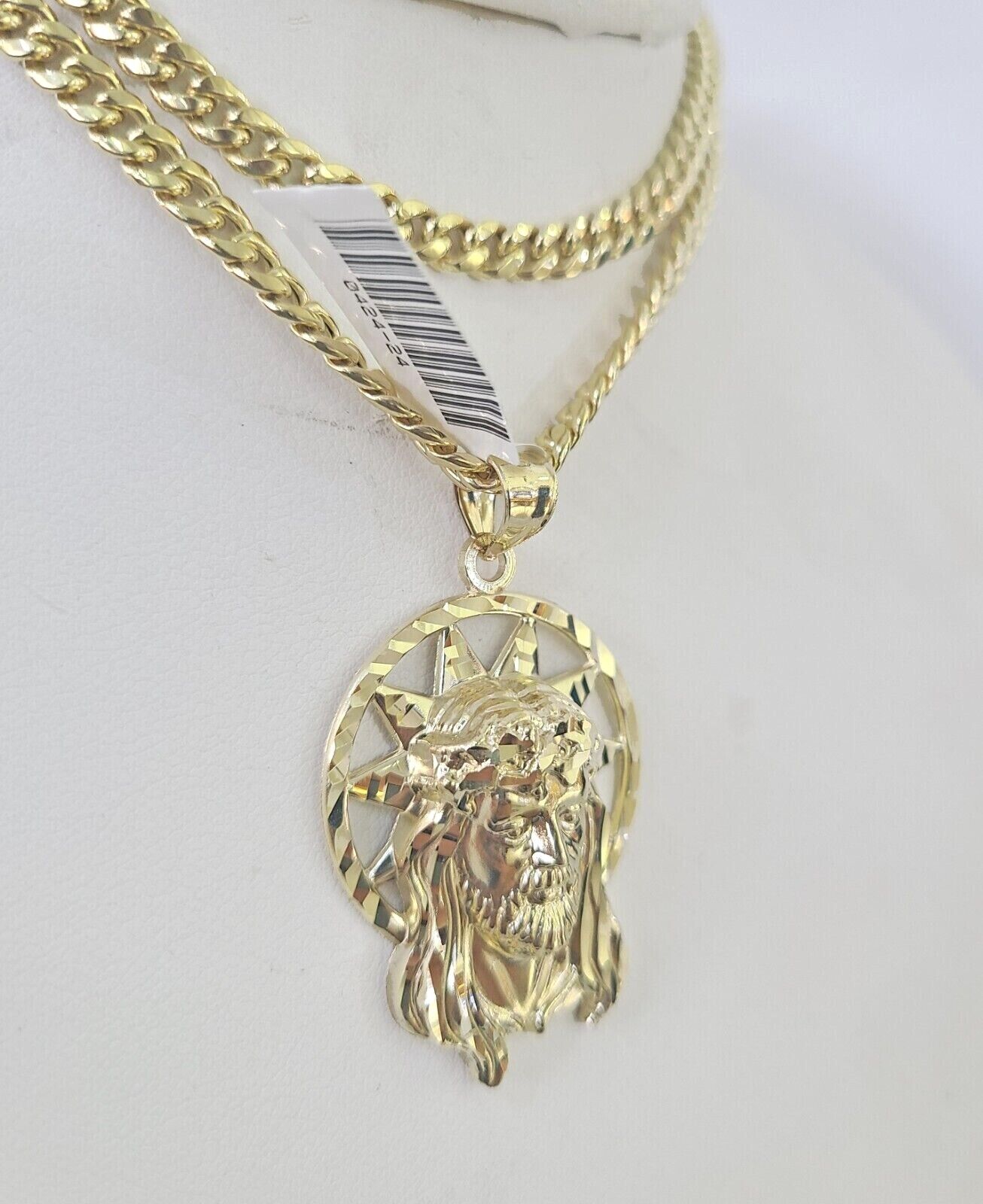 10k Jesus Head Charm Miami Cuban Chain Pendant Set 5mm Necklace Yellow Gold