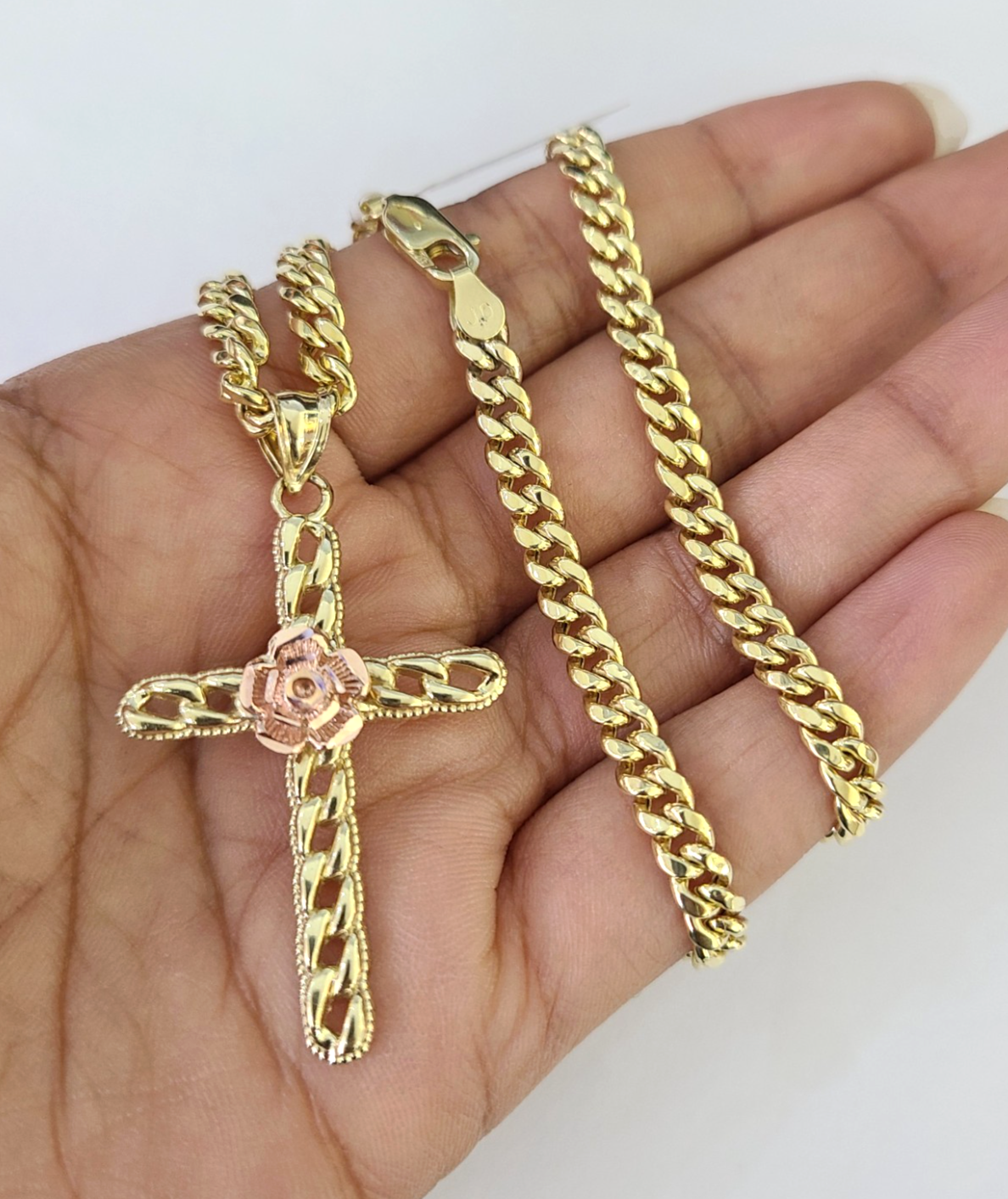 10k Jesus Cross Charm Miami Cuban Chain Pendant Set 5mm 18"28" Necklace Gold
