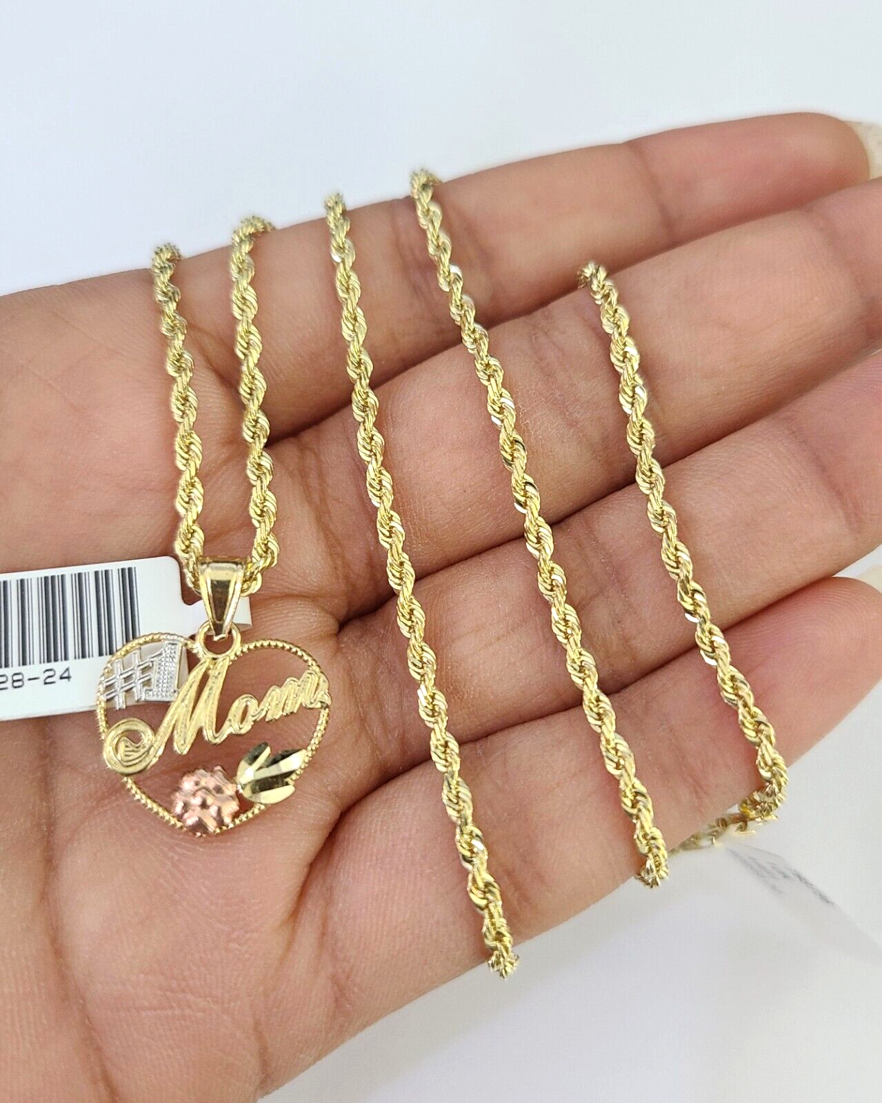 10k Solid Rope Chain 2mm Mom Pendant Charm Necklace SET 18-22" Ladies