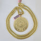 Real 14k Solid Chain Mayan Calendar Charm Set Miami Cuban Link 6mm Necklace