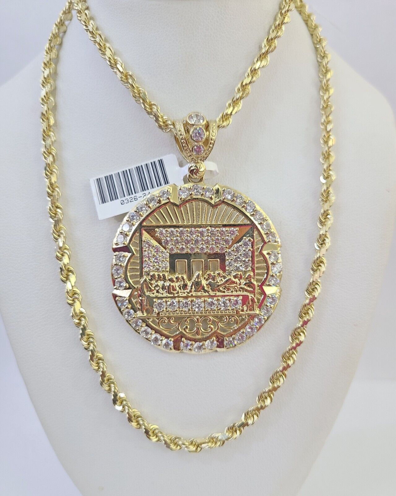 10k Solid Rope Chain Last Supper Charm Set 4mm 20"-28" Necklace Gold Yellow