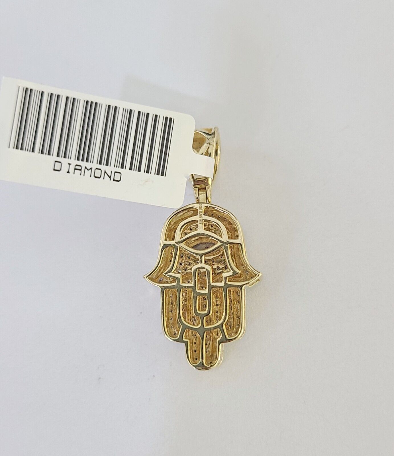 10k Yelow Gold Diamond Hamsa Hand Charm Miami Cuban Link Chain Necklace DISCOUNT