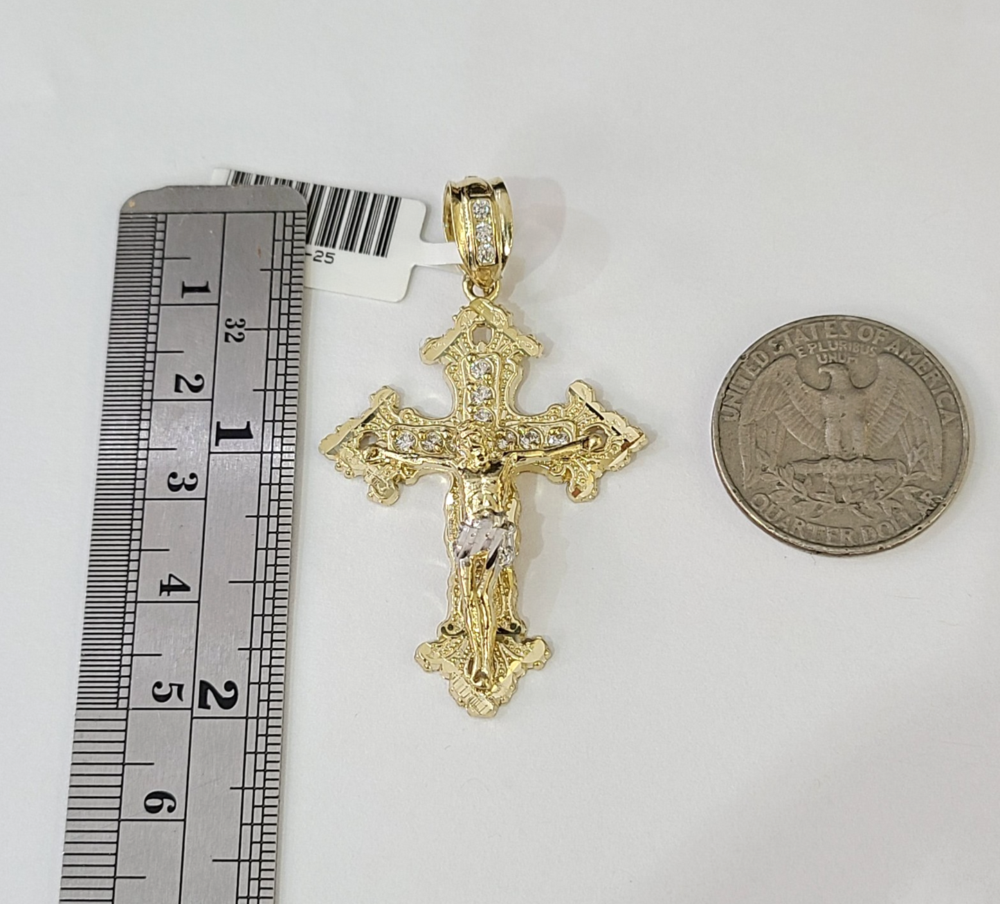 10k Gold Chain Miami Cuban Jesus Cross Charm Pendant Set 4mm 18"-28" Necklace