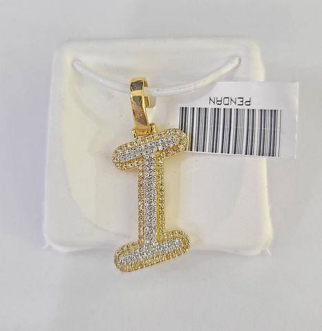 10k Yellow Gold Diamond I Charm Pendant Initial Alphabet Letter Real Genuine