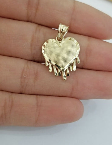 Real 10k Gold Heart Pendant Rope Chain Charm Necklace 16" END