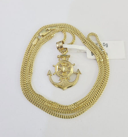 10K Solid Franco Chain Jesus Anchor Pendant Charm Necklace 18"-24" 1mm Gold