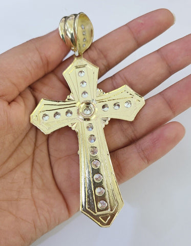 10K Franco Chain Jesus Cross Pendant Charm Necklace 20"-26" 5mm Gold Yellow SET