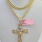 Real 14k Chain Cross Charm Set Miami Cuban Link 5mm 18"-30" Necklace Pendant