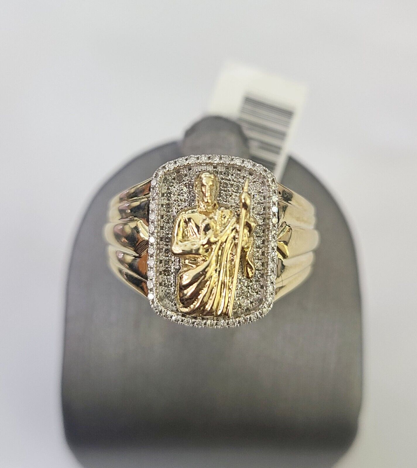 Real 10k Diamond Mens Ring Saint Jude Band Yellow Gold Casual Genuine Natural