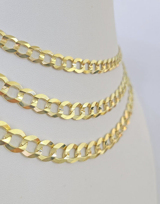 10k Solid Cuban Curb Link Necklace Chain Yellow Gold 8mm 9mm 10mm 20"-30"