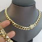 10k Yellow Gold Royal Miami Cuban Chain Bracelet 7.5" 10mm Monaco Necklace 22"