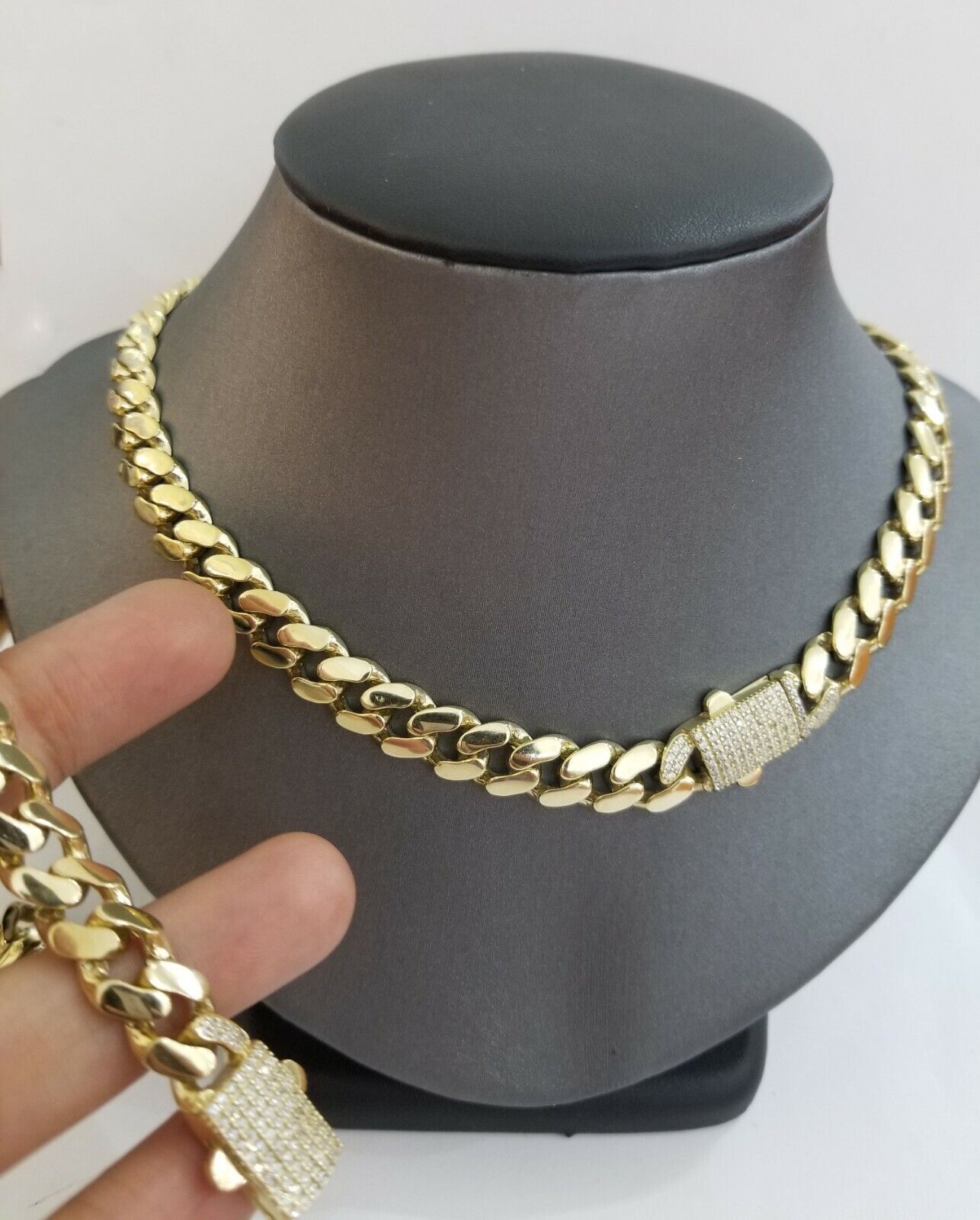 10k Yellow Gold Royal Miami Cuban Chain Bracelet 7.5" 10mm Monaco Necklace 22"