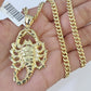 Real 10k Miami Cuban Chain Scorpion Charm Set 4mm Yellow Gold Necklace Pendant