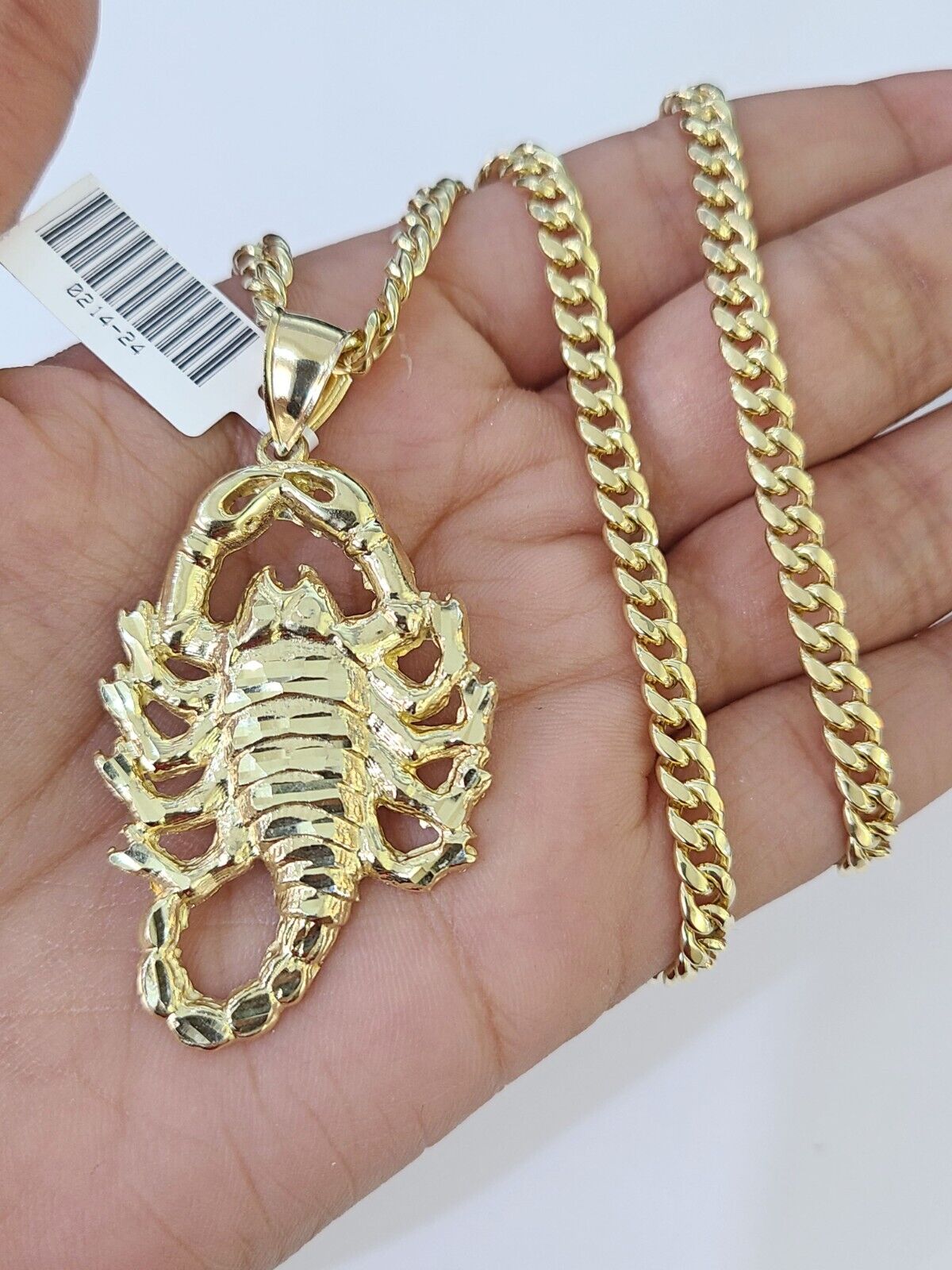 Real 10k Miami Cuban Chain Scorpion Charm Set 4mm Yellow Gold Necklace Pendant