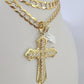 10k Gold Chain Cross Charm Solid Cuban Curb Necklace 9mm 20"-30" Diamond Cut SET