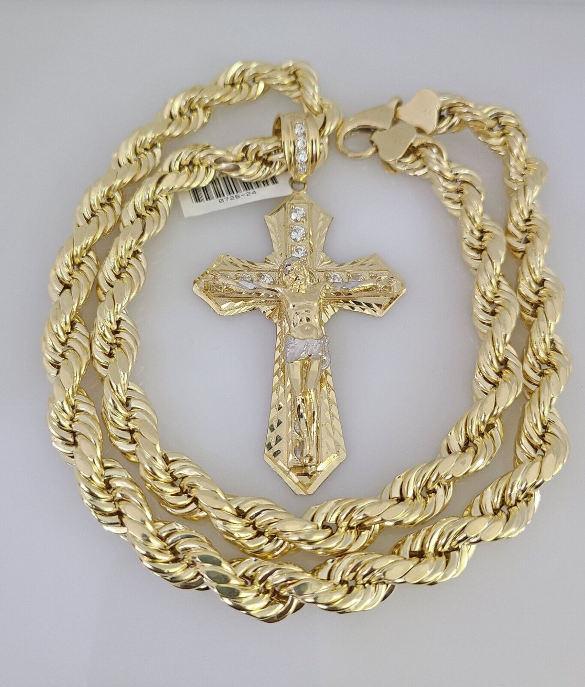 Jesus Rope Silver Chain 10k Hollow Rope Chain Crucifix Jesus Cross Charm Necklace Set 9mm 20 ...