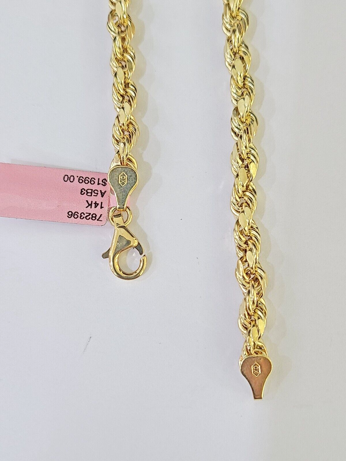 Real 14k Yellow Gold Rope Bracelet 5mm 7.5 Inch Men women diamond Cut