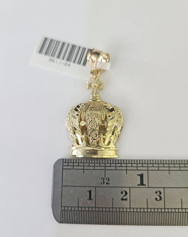 10K Imperial Crown Charm Pendant Real Yellow Gold Royal 1.5" Inch 10kt