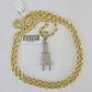 10k Solid Rope Chain Plug Socket Charm Diamond Set 4mm 20"-28" Necklace Gold