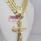 14k Gold Chain Jesus Cross Charm Solid Cuban Curb 10mm 20"-30" SET Necklace