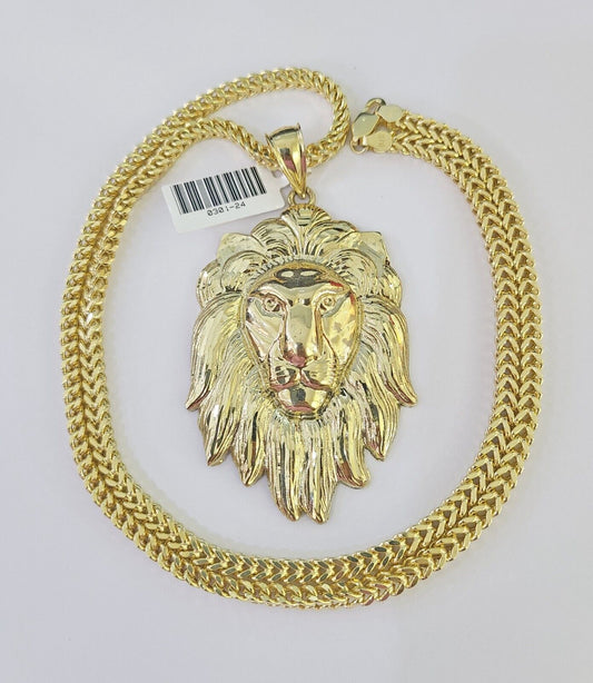 10K Franco Chain Lion Pendant Charm Necklace 20"-28" 4mm Gold SET Yellow