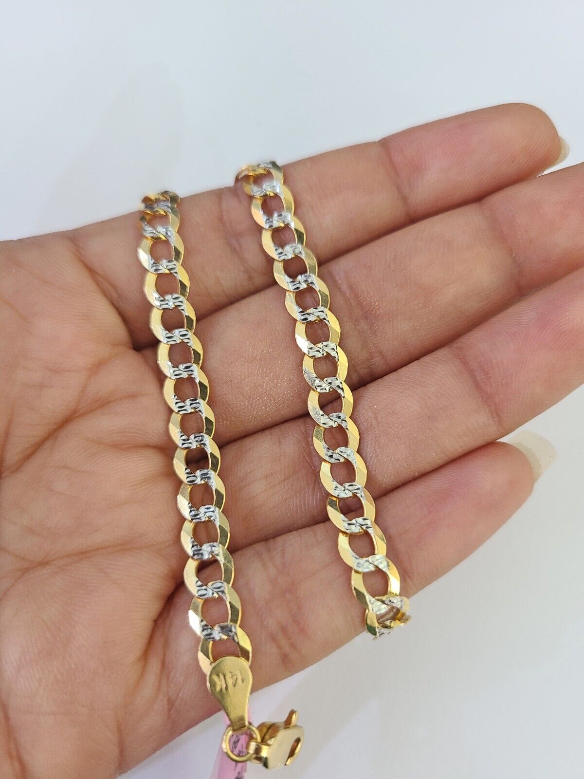 14K Cuban Curb Link Bracelet Diamond Cut 5mm 8" Inch REAL Yellow Gold