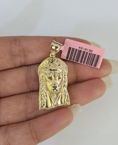 Real 14k Rope Chain Jesus Head Charm Set Yellow Gold 4mm 18-30" Necklace Pendant