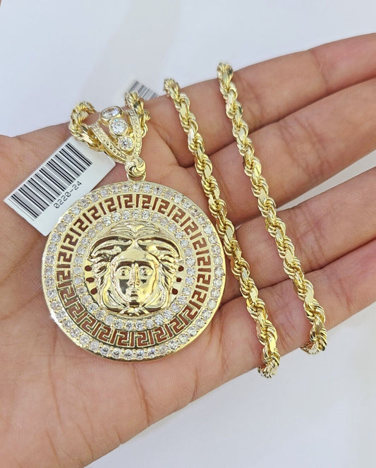 10k Solid Rope Chain Head Charm Set 4mm 18"-28"Inch Necklace REAL Gold