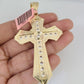 14k Gold Chain Jesus Cross Charm Solid Cuban Curb 10mm 20"-30" SET Necklace