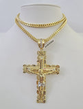 10K Franco Chain Jesus Cross Pendant Charm Necklace 20"-26" 5mm Gold Yellow SET